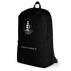Ship on the high seas with Bolinas coordinates Backpack